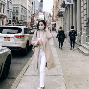 Zara Coat with Lapel Collar in Sand/Marl